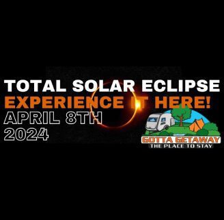 A banner that says April 8th 2024 total solar eclipse experience it here.