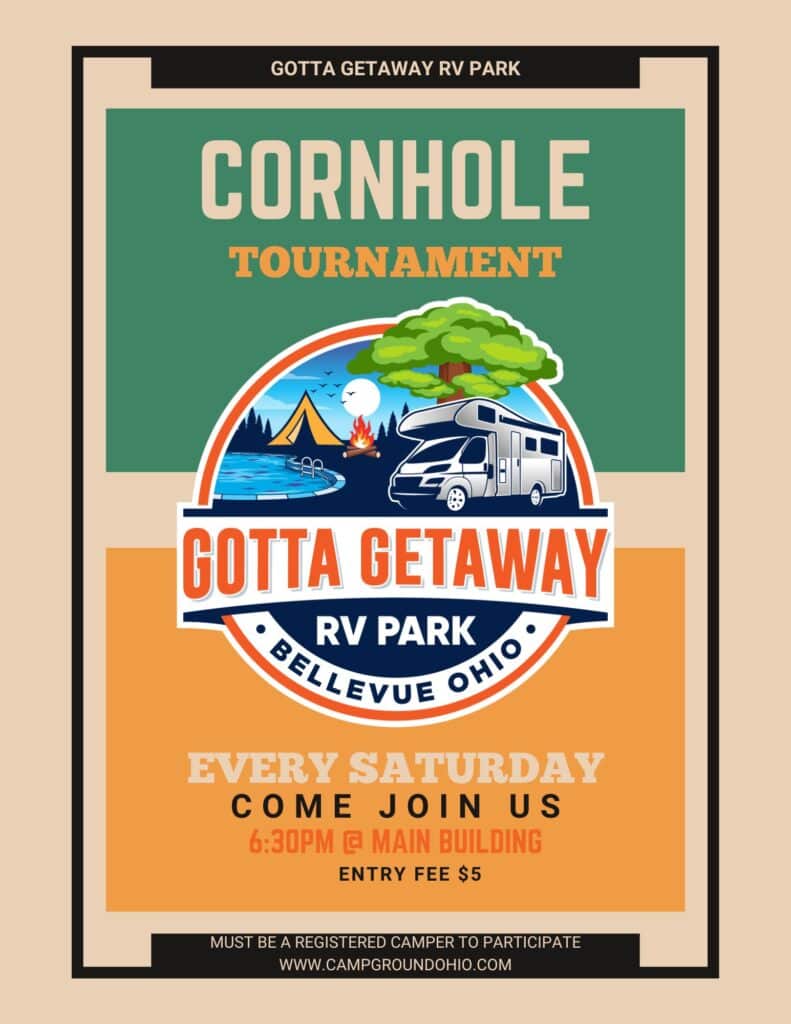 Saturday cornhole tournament at Gotta Getaway RV Park