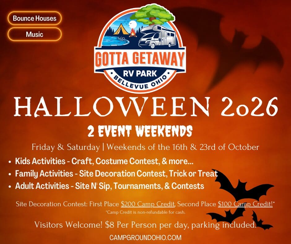 Halloween Weekends 2026 at Gotta Getaway RV Park event details poster.
