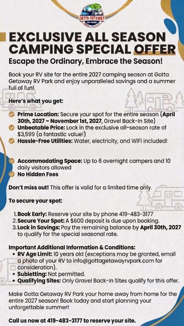 2027 Gotta Getaway RV Park Seasonal Site Special